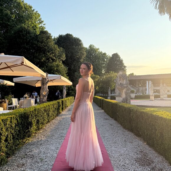 Ulrique Pink Lace Corset Tulle Maxi Dress - Size Small - Picture 9 of 12